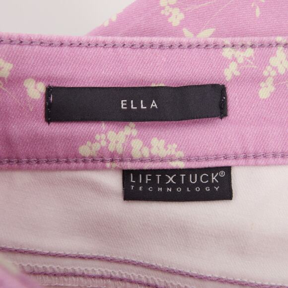 NYDJ Shorts Purple White Floral Pattern Ella Sideseam Slits Bermuda Size 8P - Picture 11 of 15